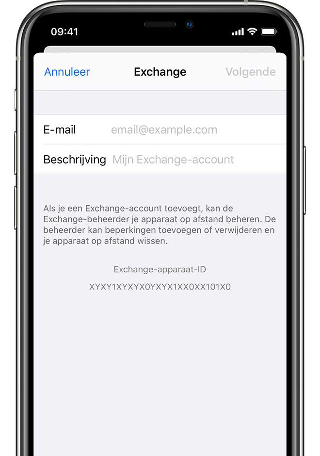 iPhone Exchange configuratie